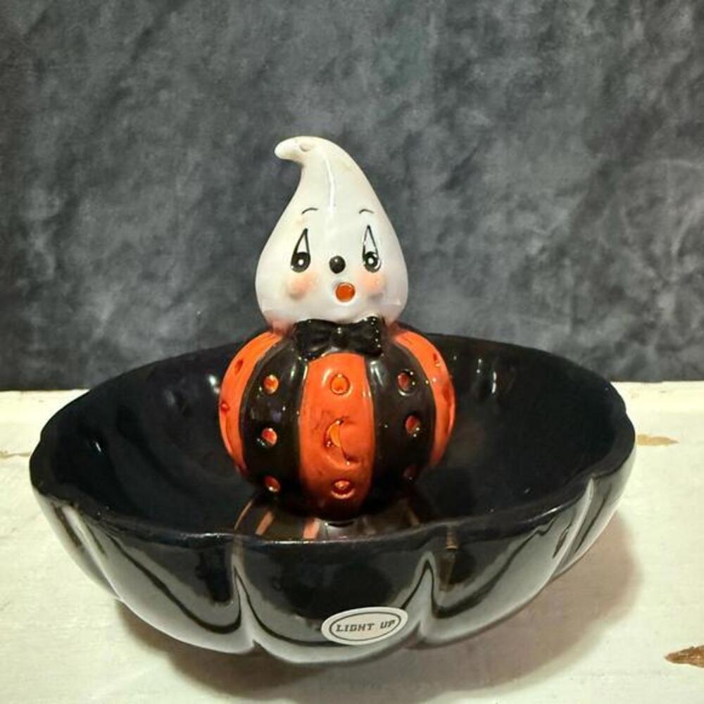 Johanna Parker Halloween Ghost Light-Up Candy Dish Pumpkin Moon Collectible NEW